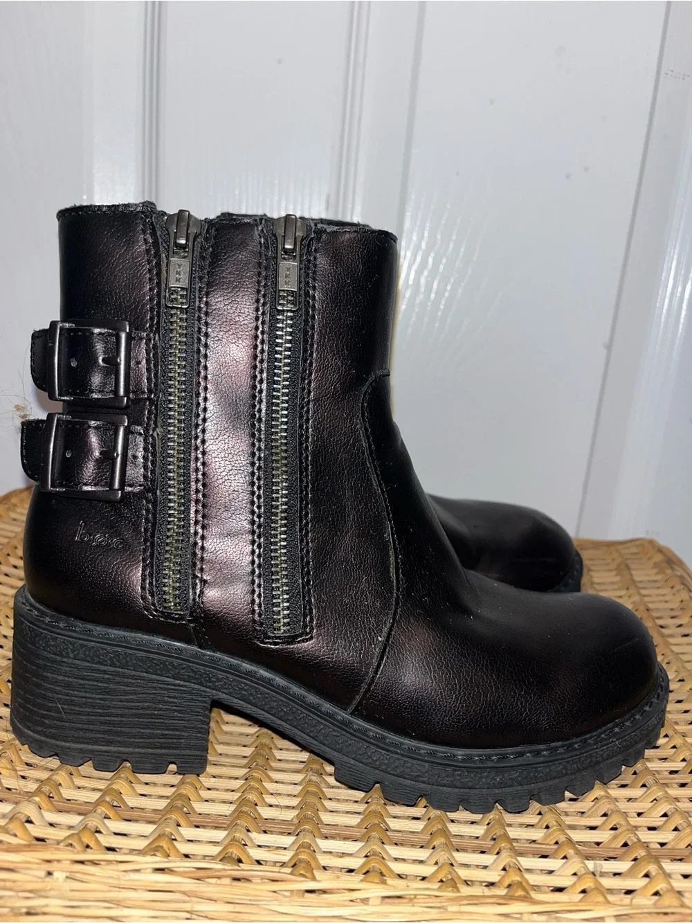 BOC Double zipper buckle  moto ankle booties in Bronze